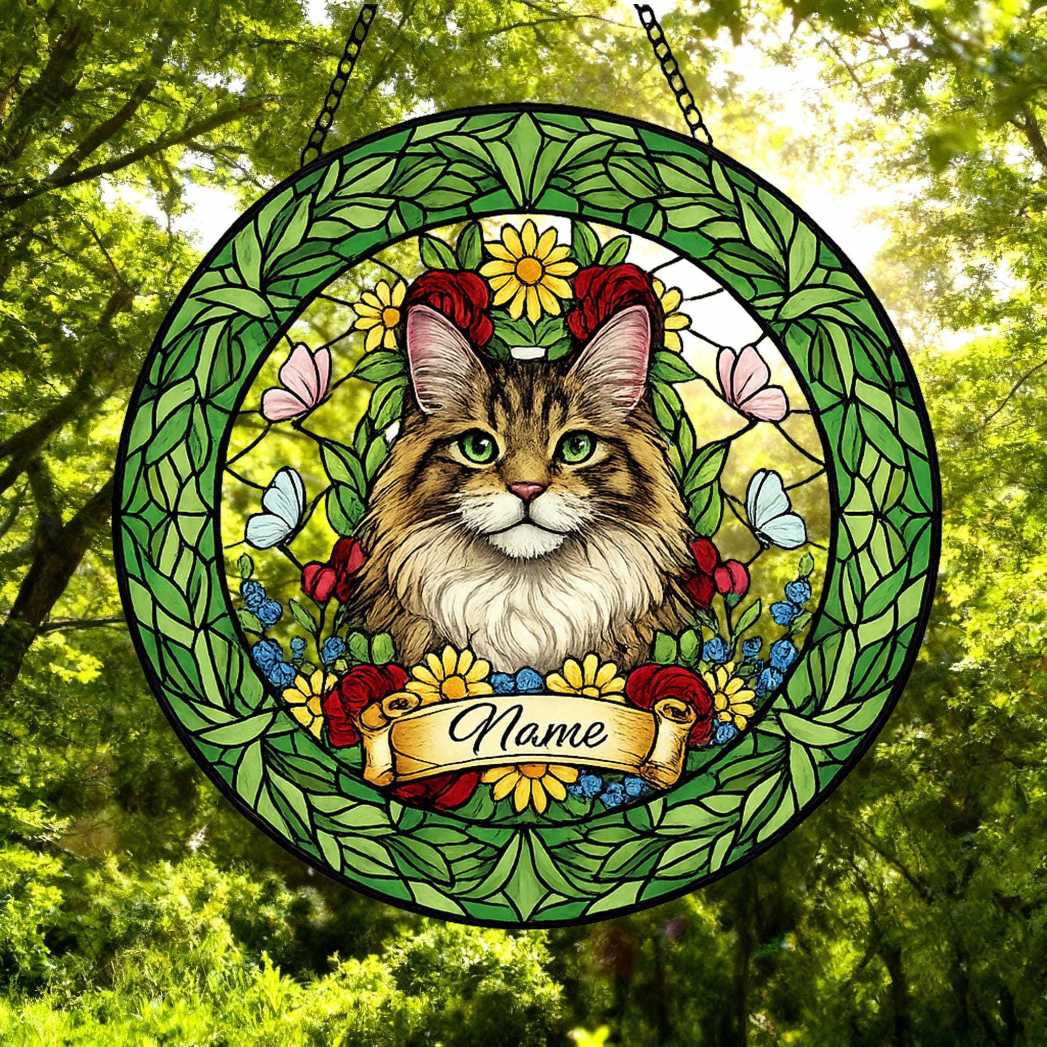 Custom Maine Coon Cat Portrait Stained Glass Suncatcher, Custom  Pet Memorial Stained Glass Suncatcher, Cat Memorial Gift, Pet Loss Gift - image 5