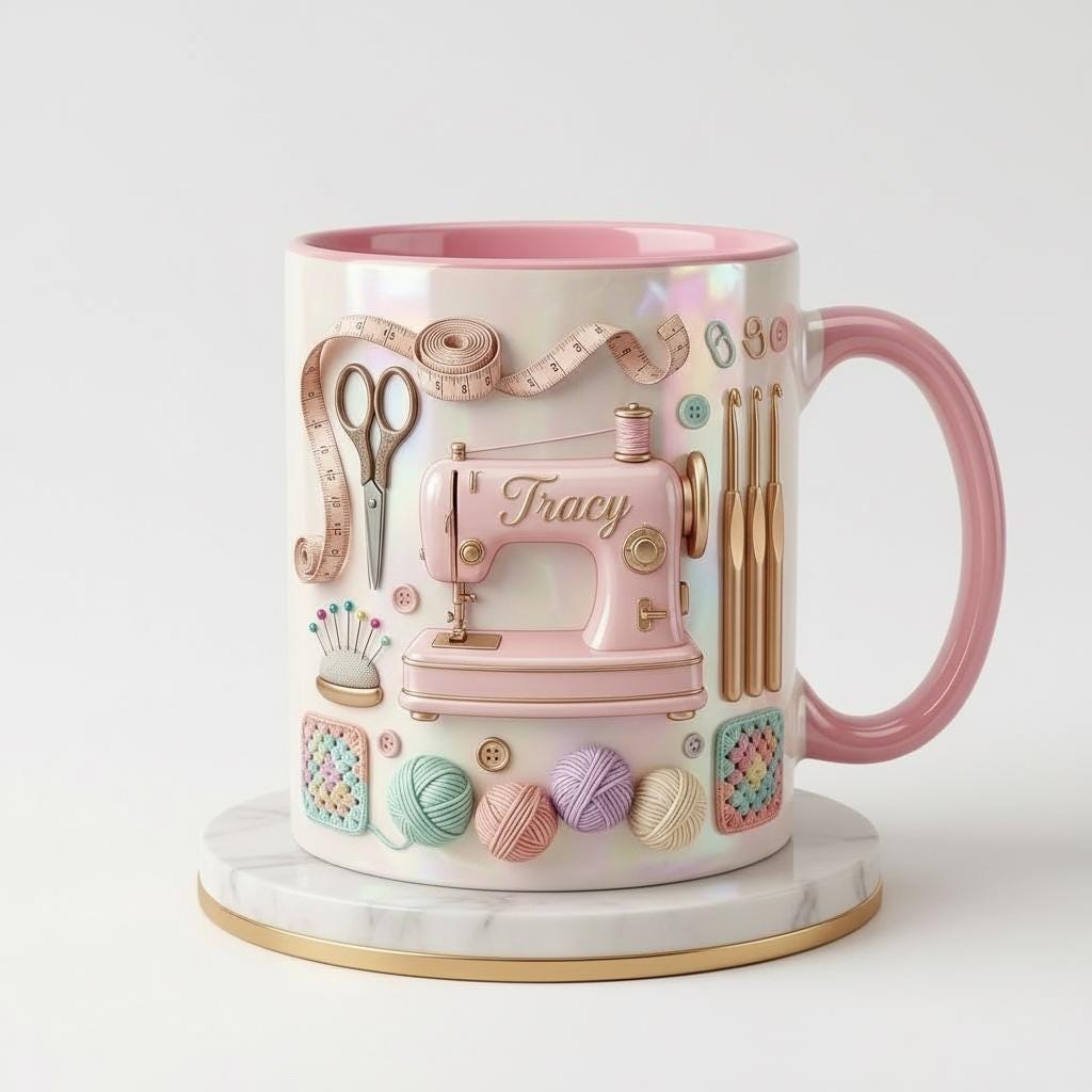 Personalized Sewing Machine Mug, Faux 3D Effect Craft Coffee Mug, Sewing Lover Gift, Crochet Lover Mug - image 3