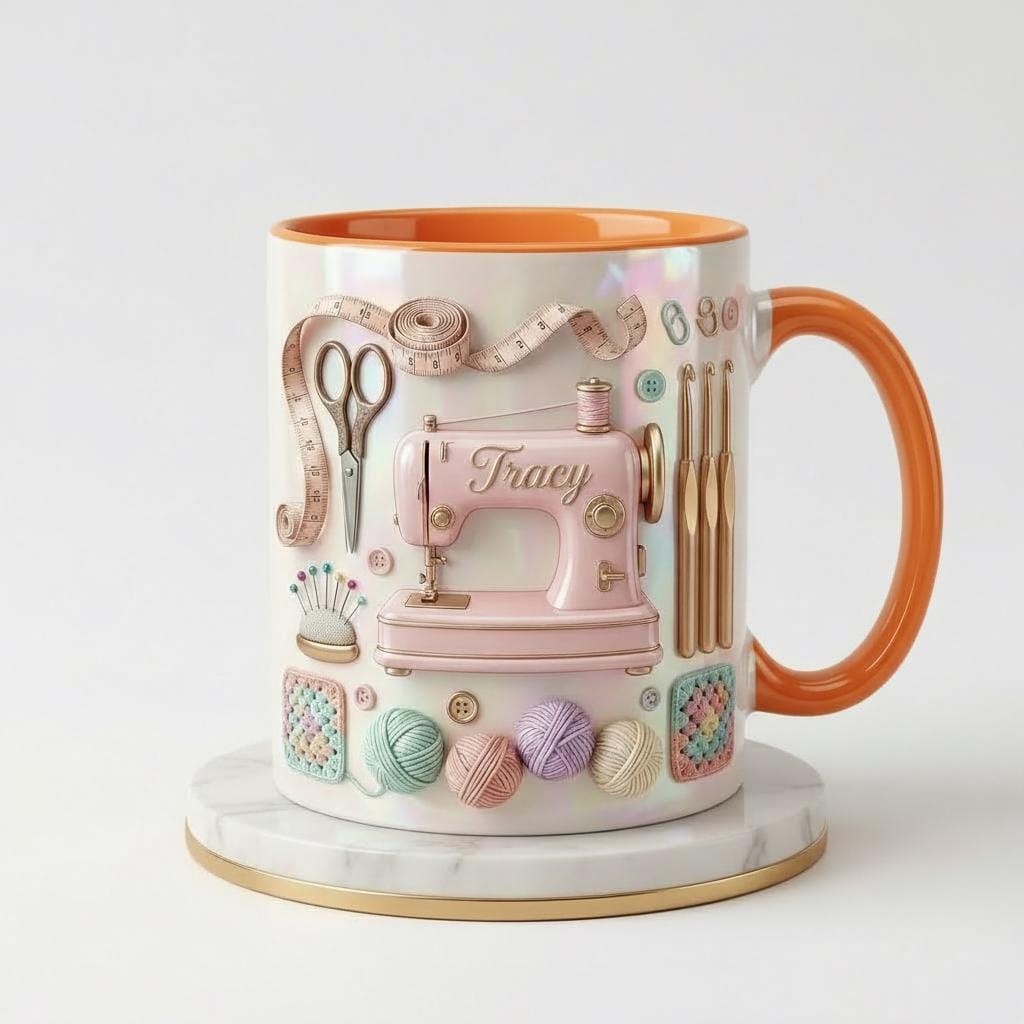 Personalized Sewing Machine Mug, Faux 3D Effect Craft Coffee Mug, Sewing Lover Gift, Crochet Lover Mug - image 5