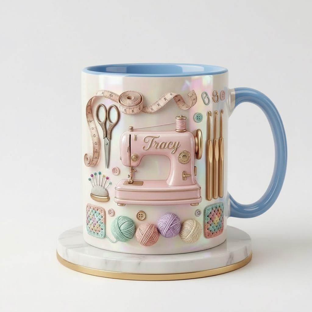 Personalized Sewing Machine Mug, Faux 3D Effect Craft Coffee Mug, Sewing Lover Gift, Crochet Lover Mug - image 6