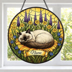 Custom Himalayan cat  Stained Glass Suncatcher, Sleeping Cat Window Decor, Cat Lover Gift, Floral Glass Art Panel, Pet Memorial Gift