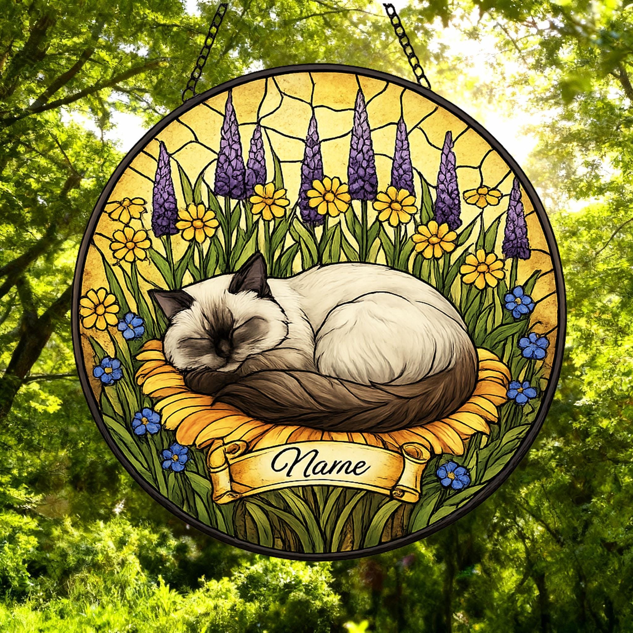 Custom Himalayan cat  Stained Glass Suncatcher, Sleeping Cat Window Decor, Cat Lover Gift, Floral Glass Art Panel, Pet Memorial Gift - image 5