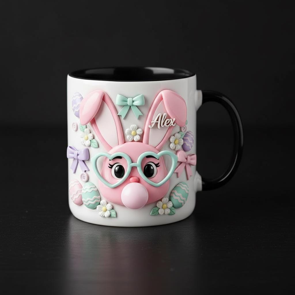 Personalized Bunny Easter Mug, Custom Name Easter Eggs Coffee Mugs, Cute Rabbit Easter Day Cup - image 3