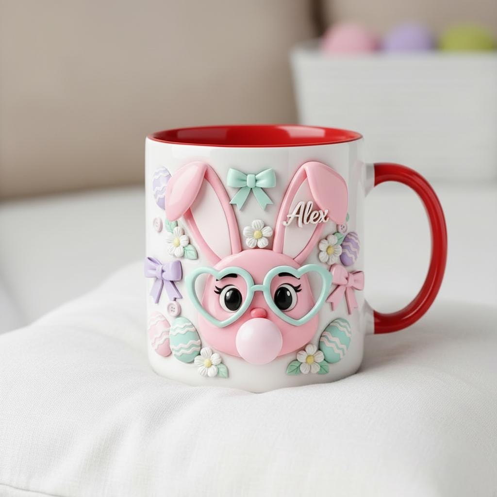 Personalized Bunny Easter Mug, Custom Name Easter Eggs Coffee Mugs, Cute Rabbit Easter Day Cup - image 2