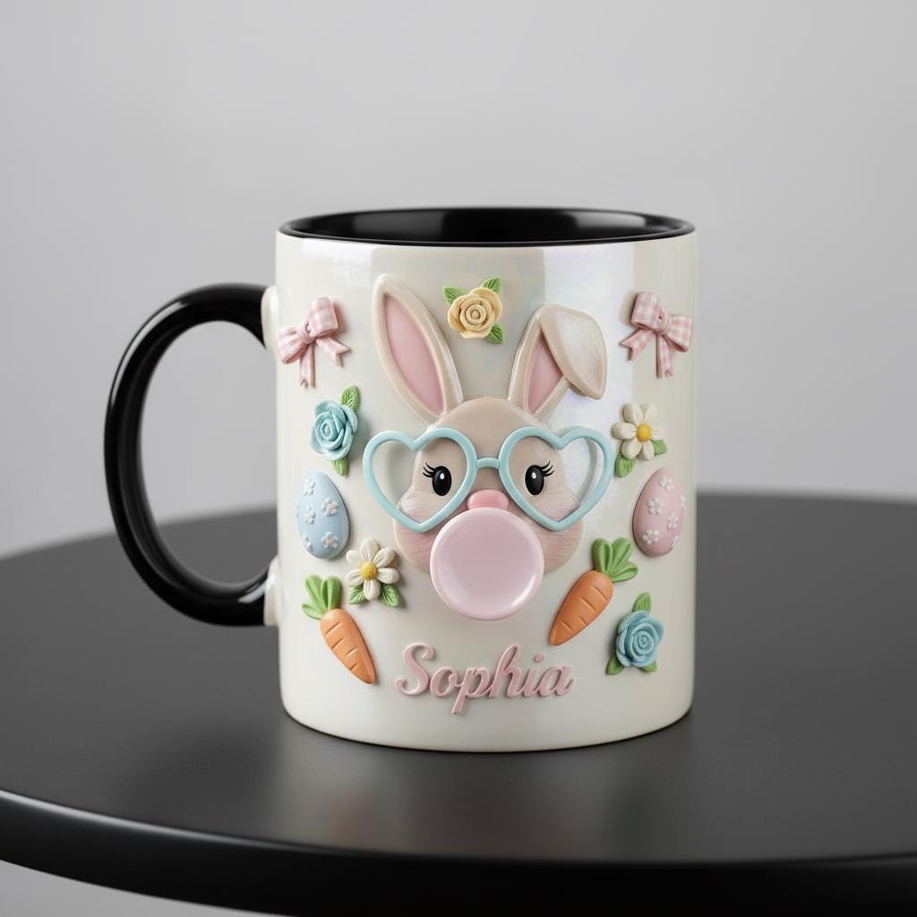 Personalized Bunny Easter Mug, Custom Name Easter Eggs Coffee Mugs, Cute Rabbit Easter Day Cup - image 4