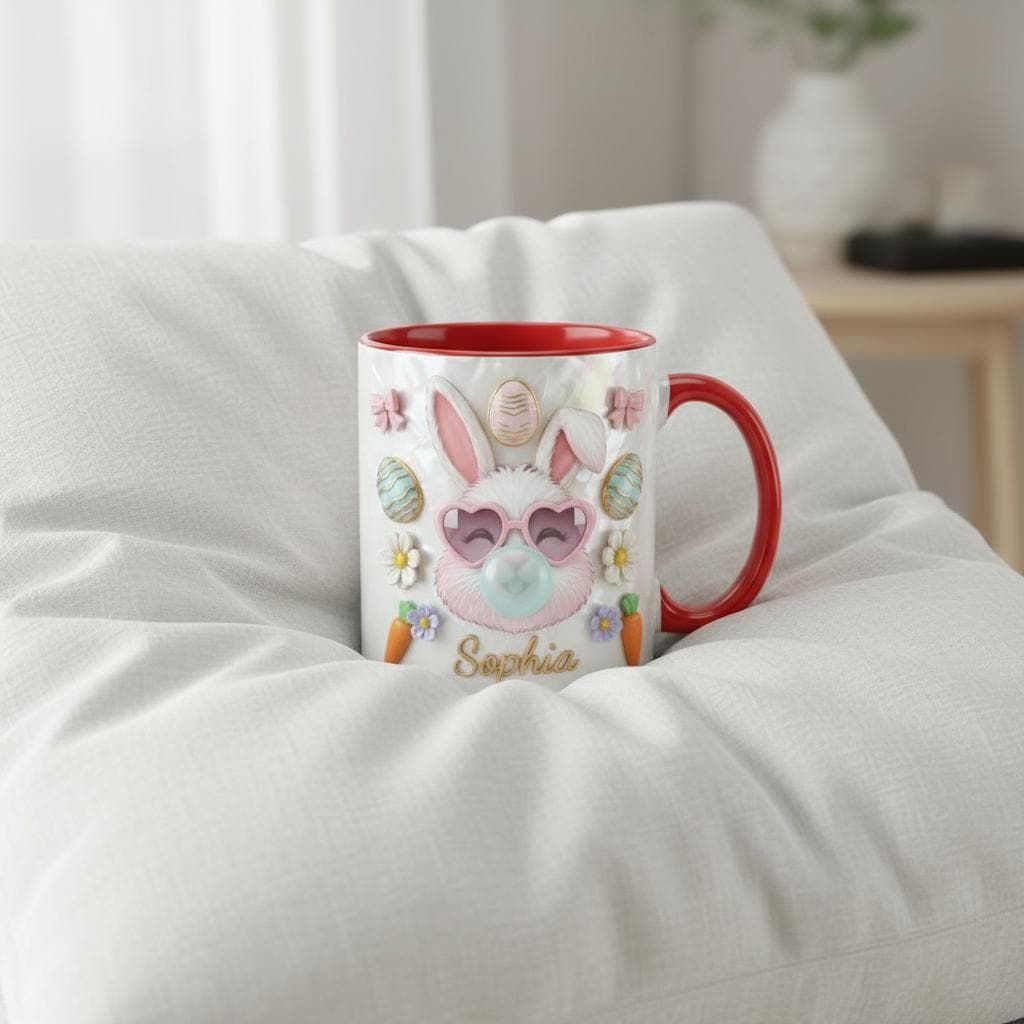 Personalized Easter Bunny Mug, Custom Name Easter Eggs Coffee Mugs, Cute Rabbit Easter Day Cup - image 4