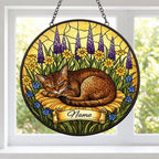 Custom Abyssinian cat  Stained Glass Suncatcher, Sleeping Cat Window Decor, Cat Lover Gift, Floral Glass Art Panel, Pet Memorial Gift