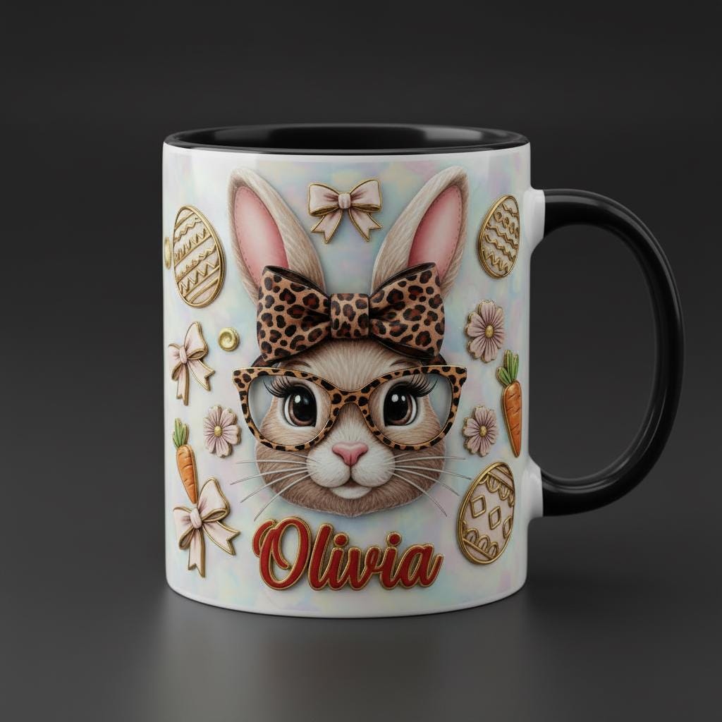 Retro Personalized Bunny Easter Mug, Custom Name Easter Eggs Coffee Mugs, Cute Rabbit Easter Day Cup - image 3
