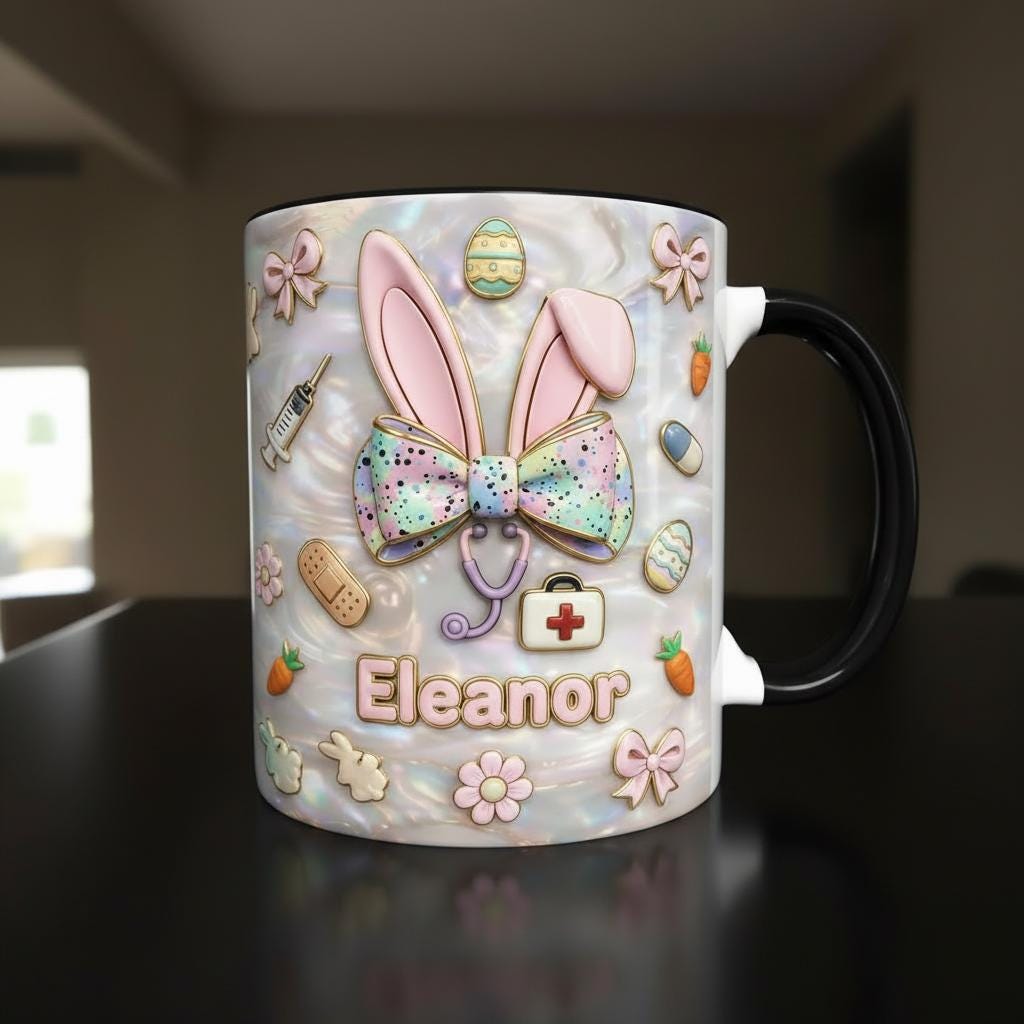 Personalized Bunny Nurse Easter Mug, Custom Name Easter Eggs Coffee Mugs, Cute Nurse Easter Day Gift - image 4