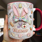 Personalized Bunny Nurse Easter Mug, Custom Name Easter Eggs Coffee Mugs, Cute Nurse Easter Day Gift