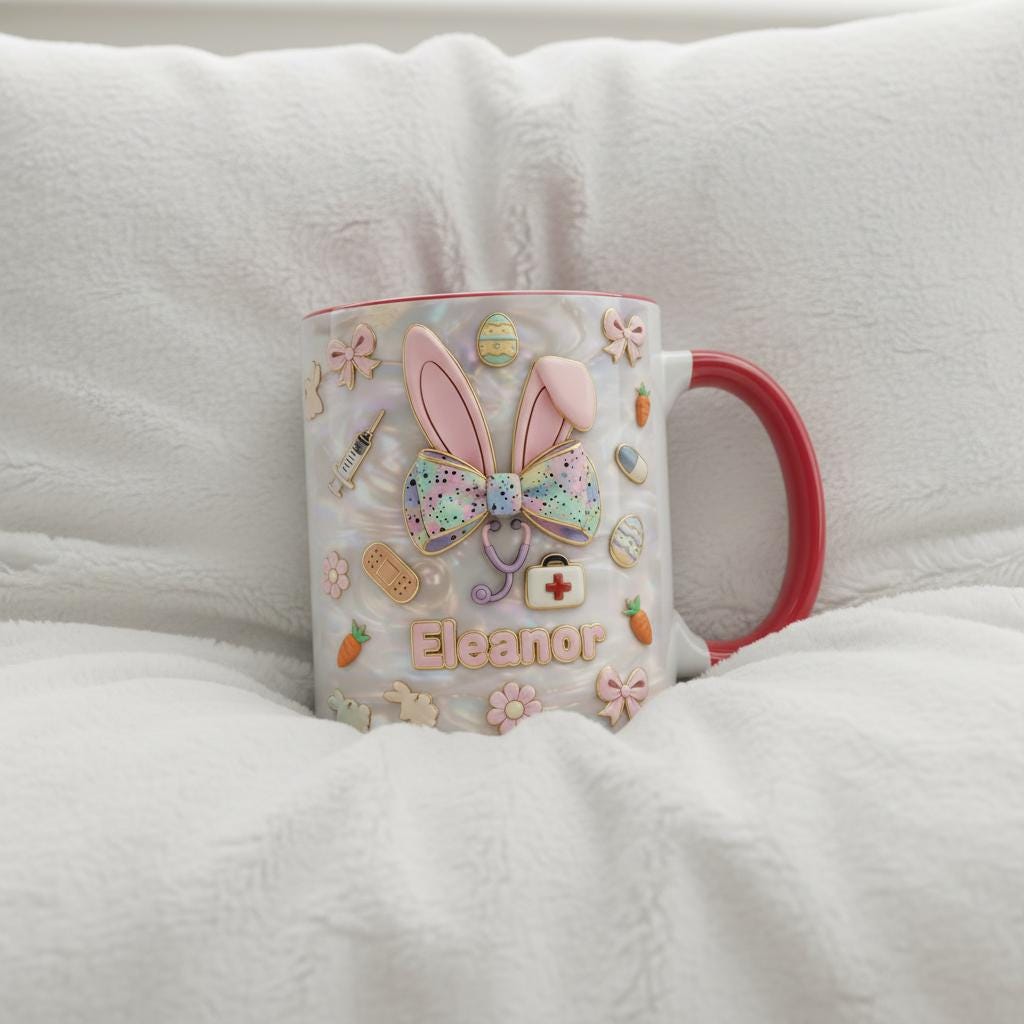 Personalized Bunny Nurse Easter Mug, Custom Name Easter Eggs Coffee Mugs, Cute Nurse Easter Day Gift - image 3