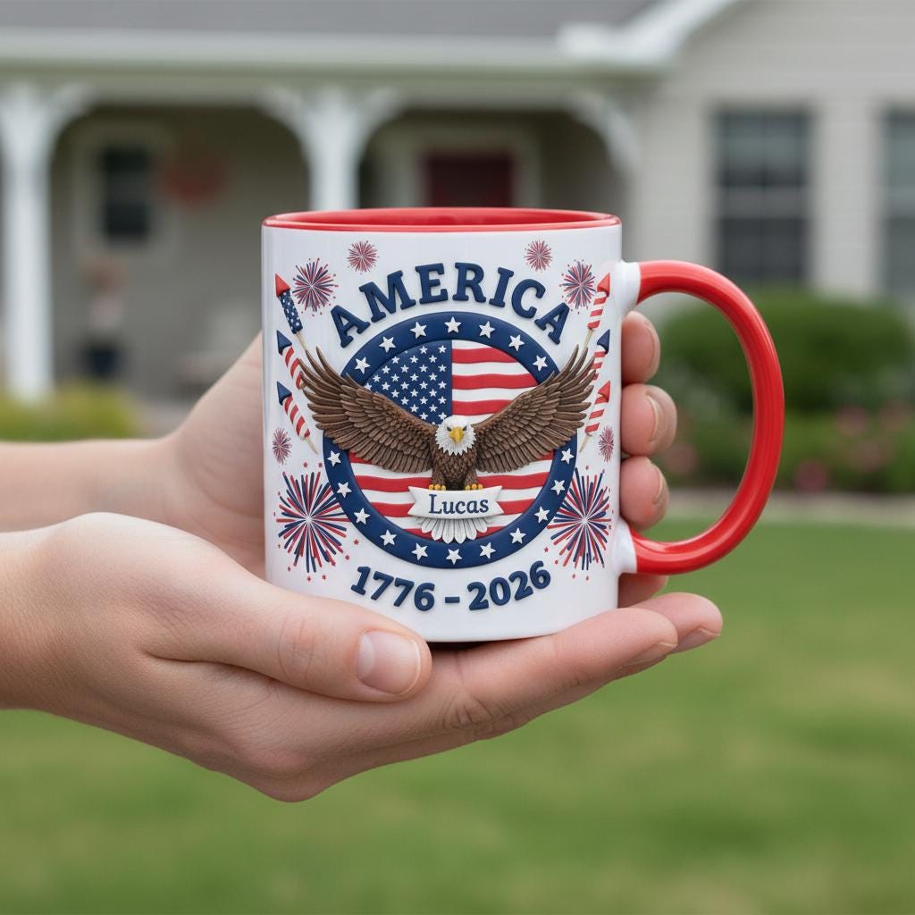Personalized 250th America Anniversary Mug, Custom Independence Day Coffee Mugs, Patriotic Eagle USA Flag Cup - image 2