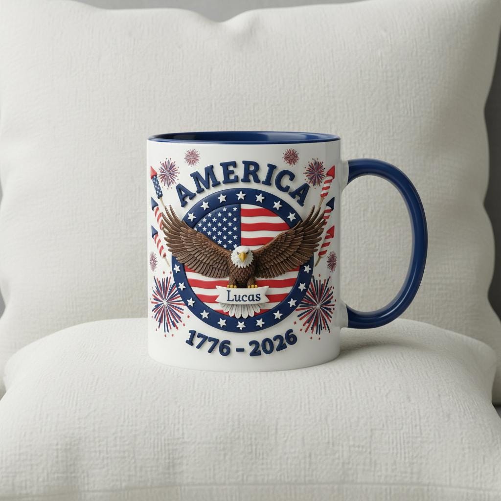 Personalized 250th America Anniversary Mug, Custom Independence Day Coffee Mugs, Patriotic Eagle USA Flag Cup - image 3