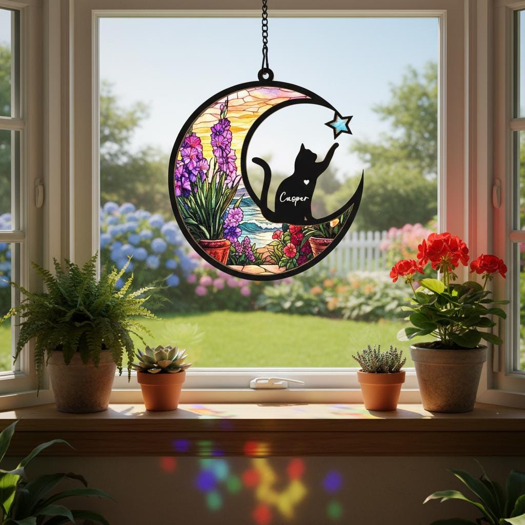 Personalized Cat Memorial With Cat Suncatcher, Custom Loss Of Cat Sympathy Gift, Cat Remembrance Gift , Cat Memorial Gift - image 4