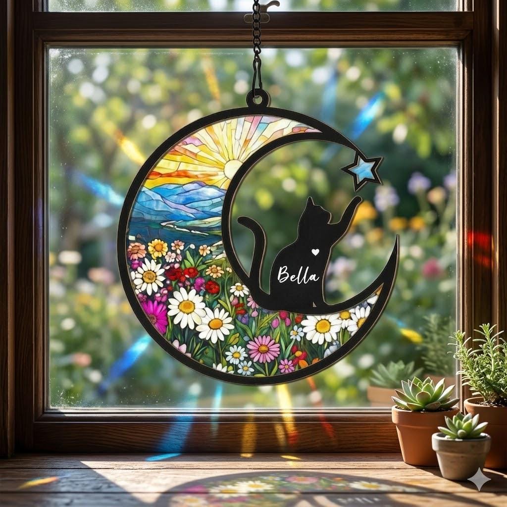 Personalized Cat Memorial With Cat Suncatcher, Custom Loss Of Cat Sympathy Gift, Cat Memorial Gift, Gift For Cat Lovers - image 6