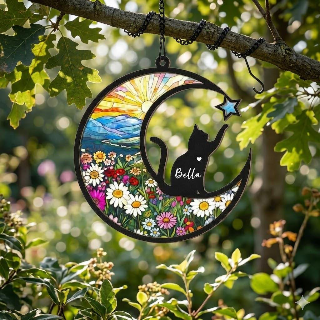 Personalized Cat Memorial With Cat Suncatcher, Custom Loss Of Cat Sympathy Gift, Cat Memorial Gift, Gift For Cat Lovers