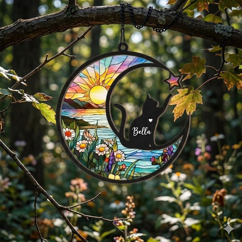 Personalized Cat Memorial With Cat Suncatcher, Custom Loss Of Cat Sympathy Gift, Gift For Cat Lovers, In Loving Memory, Cat Memorial Gift - image 5