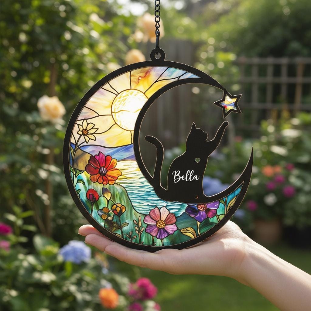Personalized Cat Memorial With Cat Suncatcher, Custom Loss Of Cat Sympathy Gift, Gift For Cat Lovers, In Loving Memory, Pet lover Gift - image 3