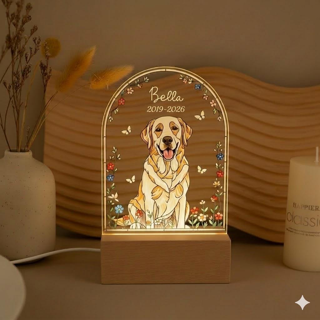 Personalized Pet Photo Memorial Night Light: Dog Cat Loss Sympathy Gift, Lover Gift