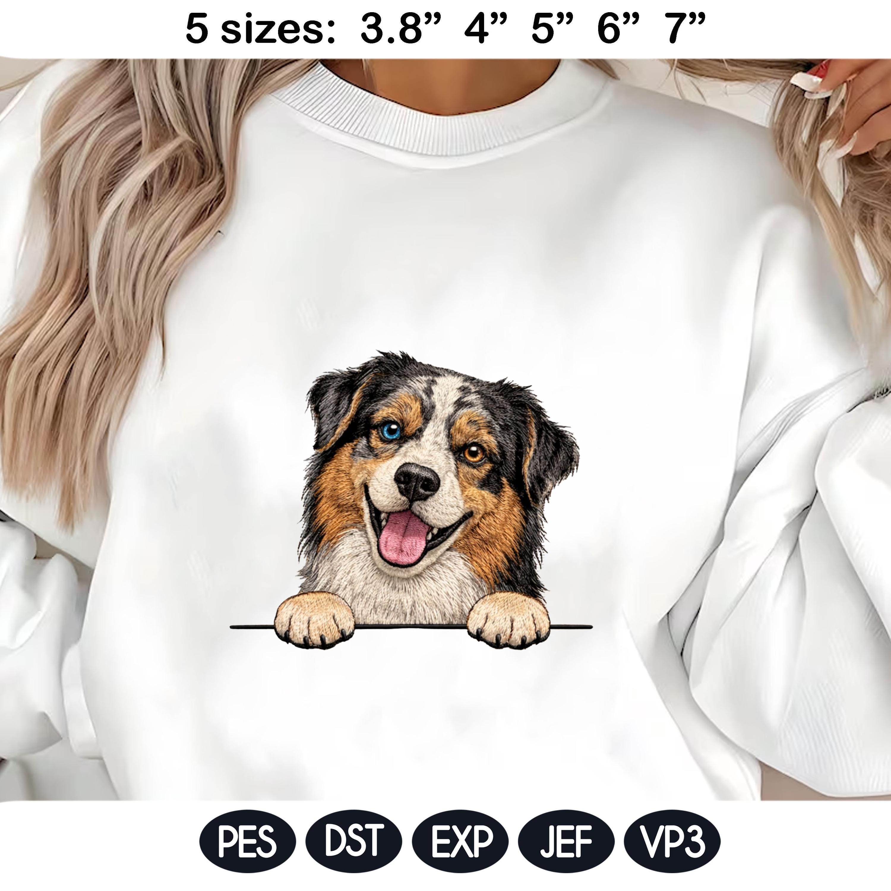 Cute Aussie Puppy Peek Dog Embroidery Design, Australian Shepherd In The Hoop Pattern, Adorable Pet Lover Gift Machine Embroidery File - image 3