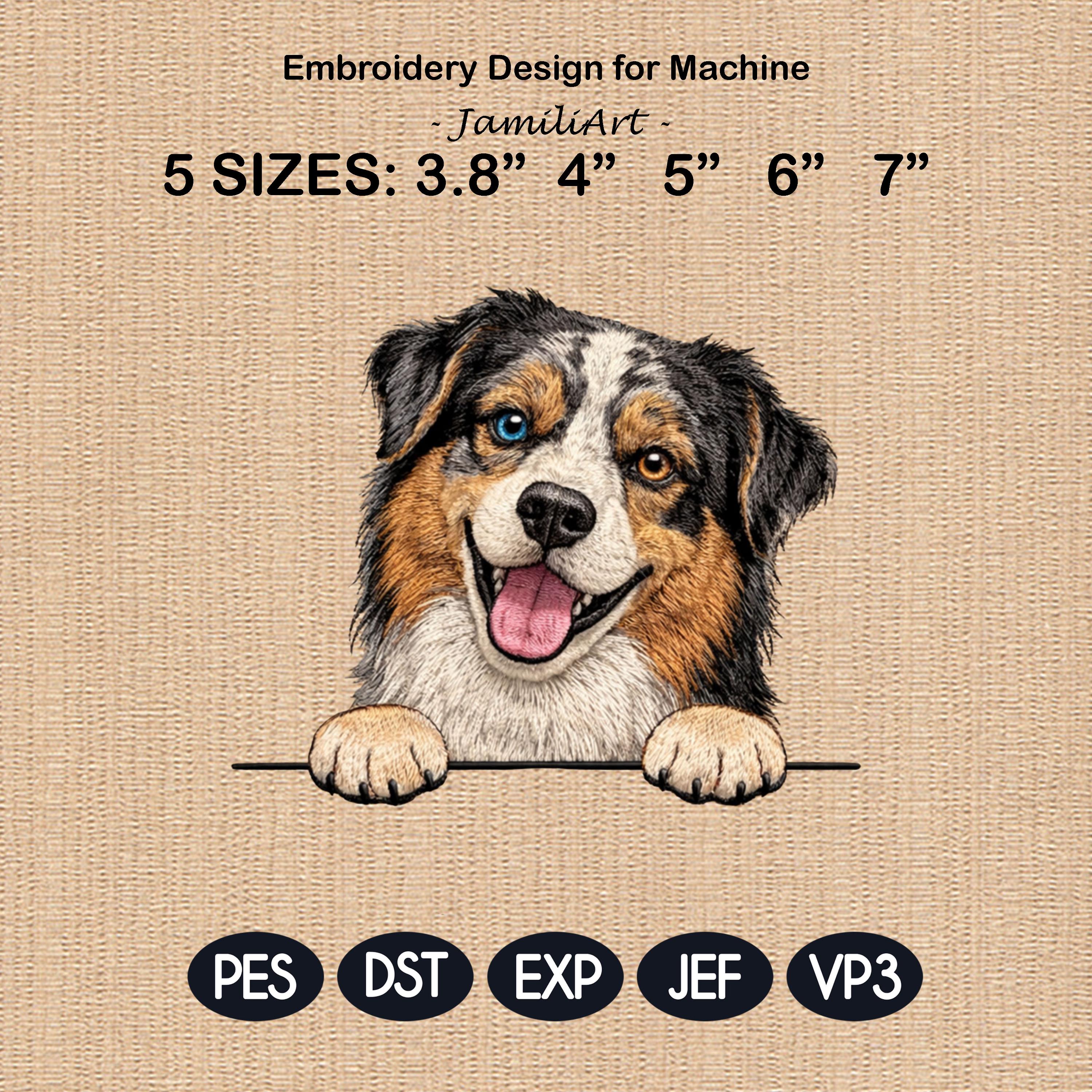 Cute Aussie Puppy Peek Dog Embroidery Design, Australian Shepherd In The Hoop Pattern, Adorable Pet Lover Gift Machine Embroidery File
