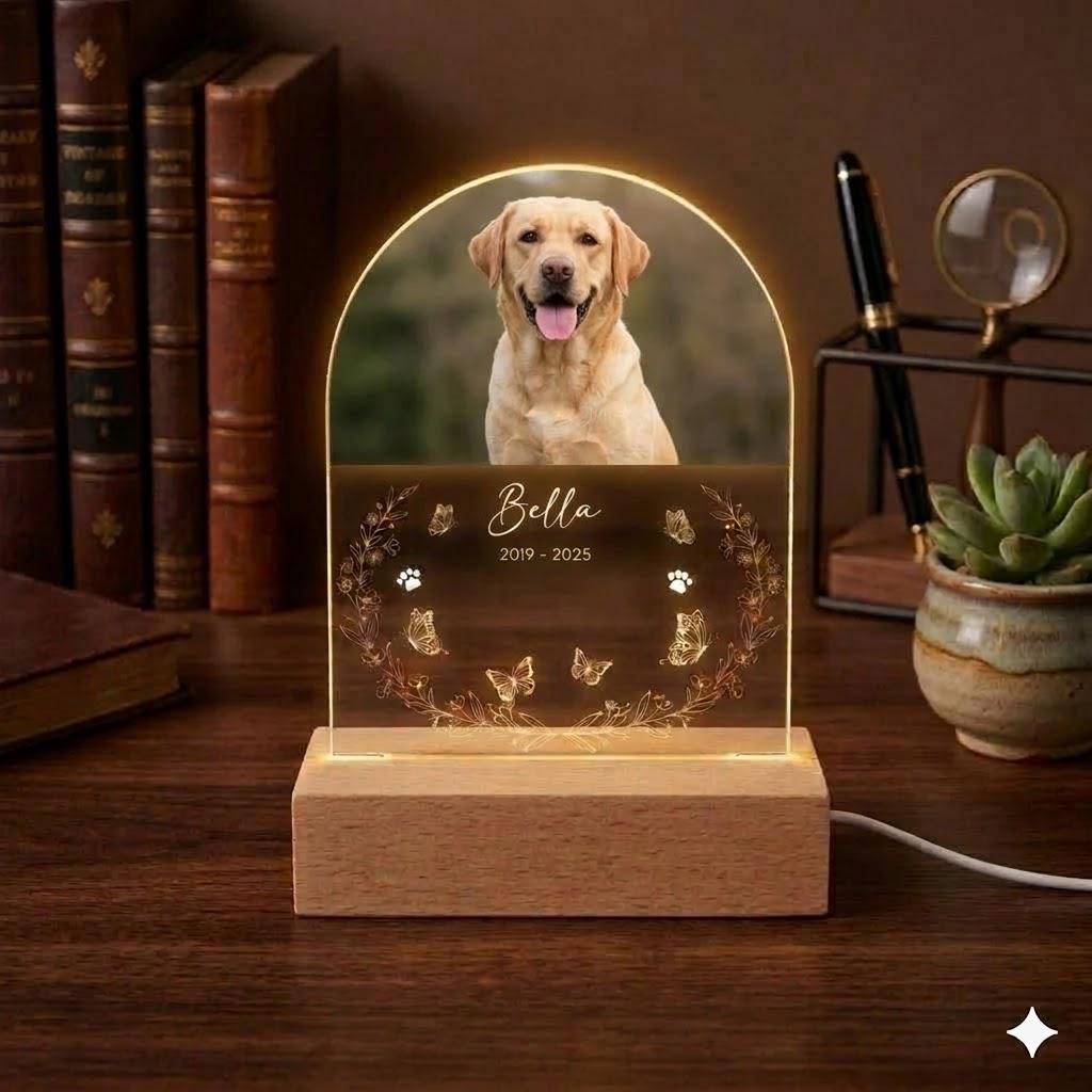 Personalized Pet Photo Memorial Night Light: Dog Cat Loss Sympathy Gift, Lover Gift