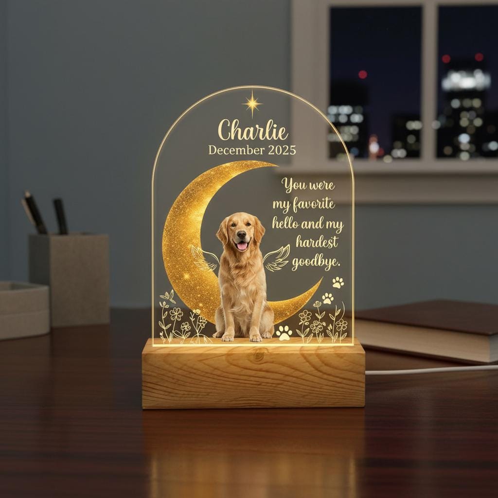 Personalized Pet Memorial LED Night Light , Custom Dog or Cat Photo Lamp, In Loving Memory Angel Keepsake,Gift for pet lover
