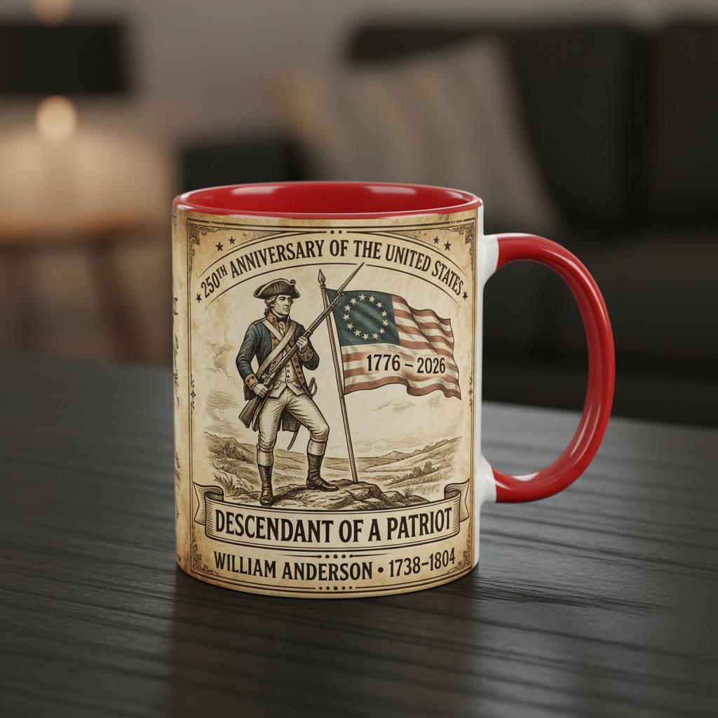 Personalized 250th Anniversary United States Mug, Descendant of a Patriot 1776–2026 Coffee Cup, Historic American Heritage Gift - image 3