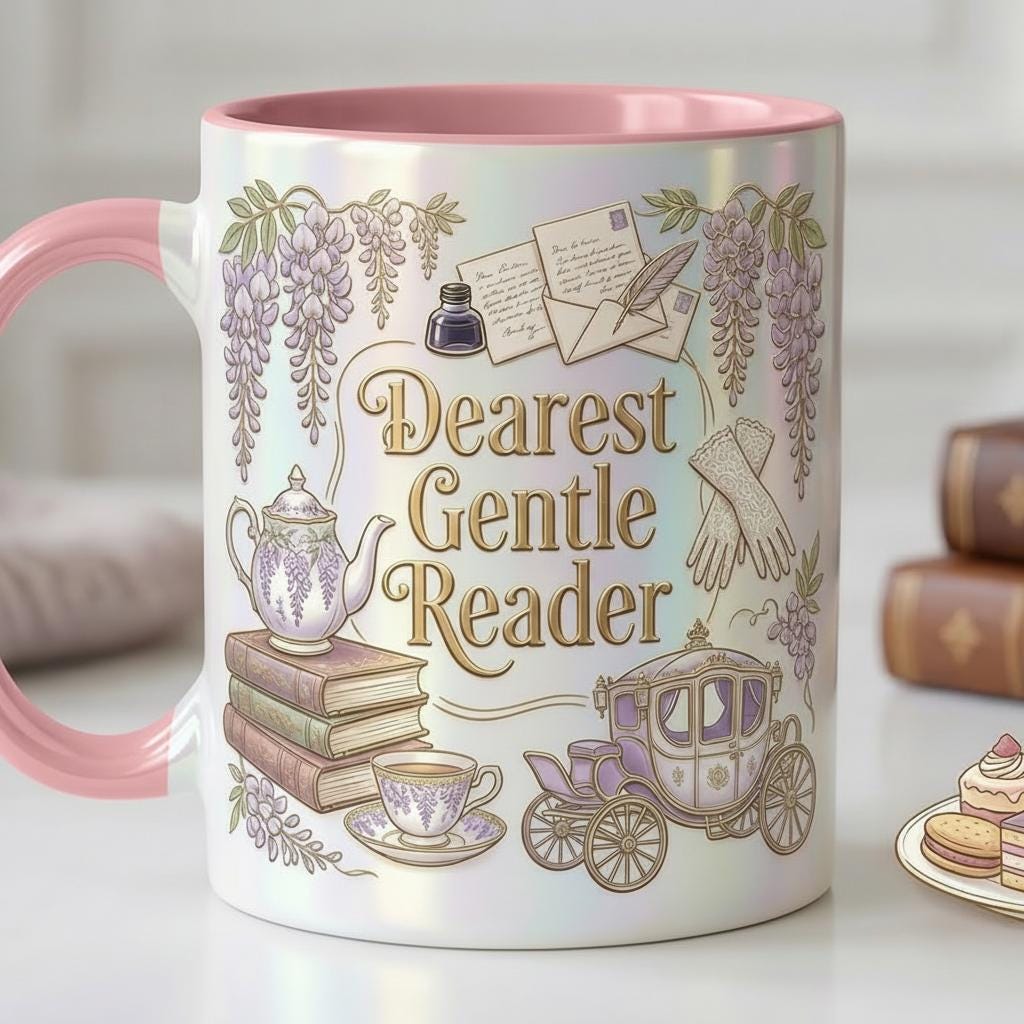 Dearest Gentle Reader Accent Mug,  Faux 3D Effect, Bookish Tea Lover Gift, Romance Reader Accent Mug, 2D Flat Cup - image 2