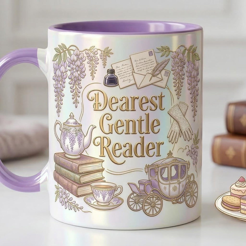 Dearest Gentle Reader Accent Mug,  Faux 3D Effect, Bookish Tea Lover Gift, Romance Reader Accent Mug, 2D Flat Cup