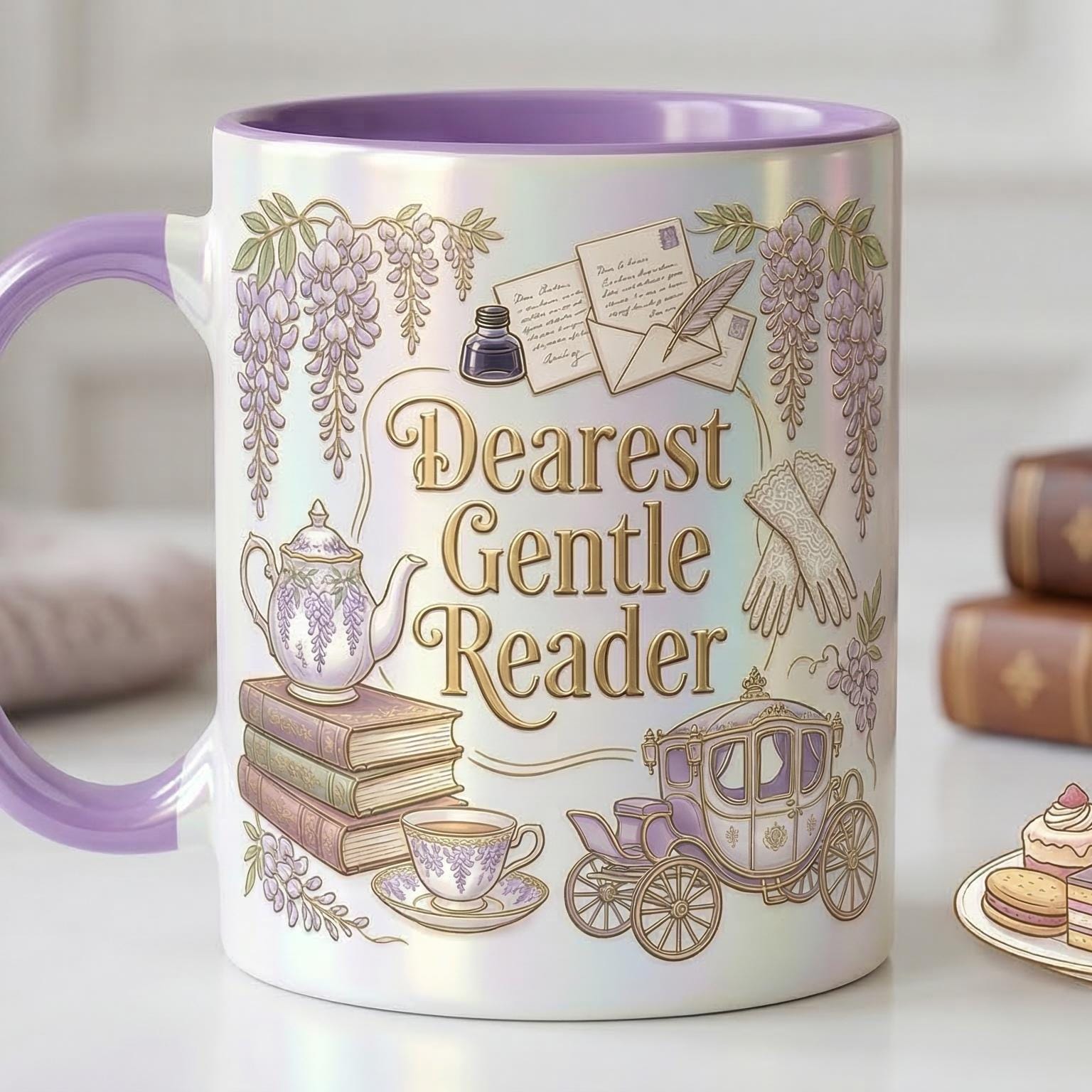 Dearest Gentle Reader Accent Mug,  Faux 3D Effect, Bookish Tea Lover Gift, Romance Reader Accent Mug, 2D Flat Cup