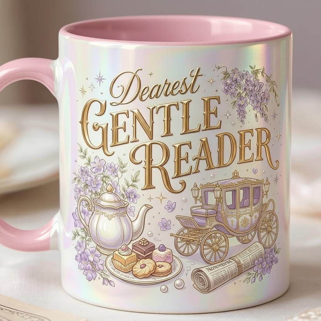 Dearest Gentle Reader Faux 3D Mug, Bookish Tea Lover Gift, Romance Reader Accent Mug, 2D Flat Cup