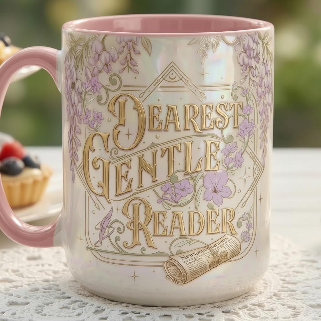 Dearest Gentle Reader Faux 3D Accent Mug, 2D Flat Cup, Romance Reader Accent Mug, Bookish Tea Lover Gift - image 2