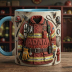Custom Name Firefighter Faux 3D Accent Mug, Fire Rescue Stuff Cup, Proud Fireman, 2D Flat Mug - image 3