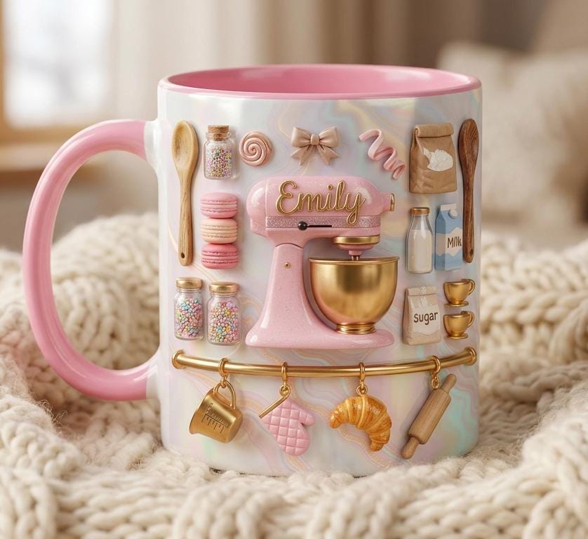 Personalized Baking Lover Mug, 3D Effect Baker Mug with Name, Baking Tools Coffee Cup, Mother's Day Gift - image 3