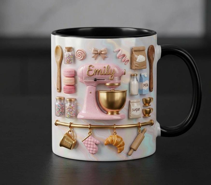 Personalized Baking Lover Mug, 3D Effect Baker Mug with Name, Baking Tools Coffee Cup, Mother's Day Gift - image 2