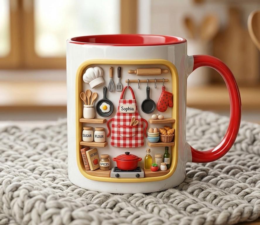 Personalized Baking Lover Mug, Baker Mug with Name, Baking Tools 2D Flat Coffee Cup, Mother's Day Gift - image 3