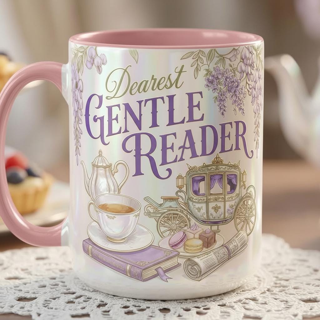 Bookish Dearest Gentle Reader Faux 3D Mug, Bookish Tea Lover, Romance Reader Gift, 2D Flat Mug - image 2