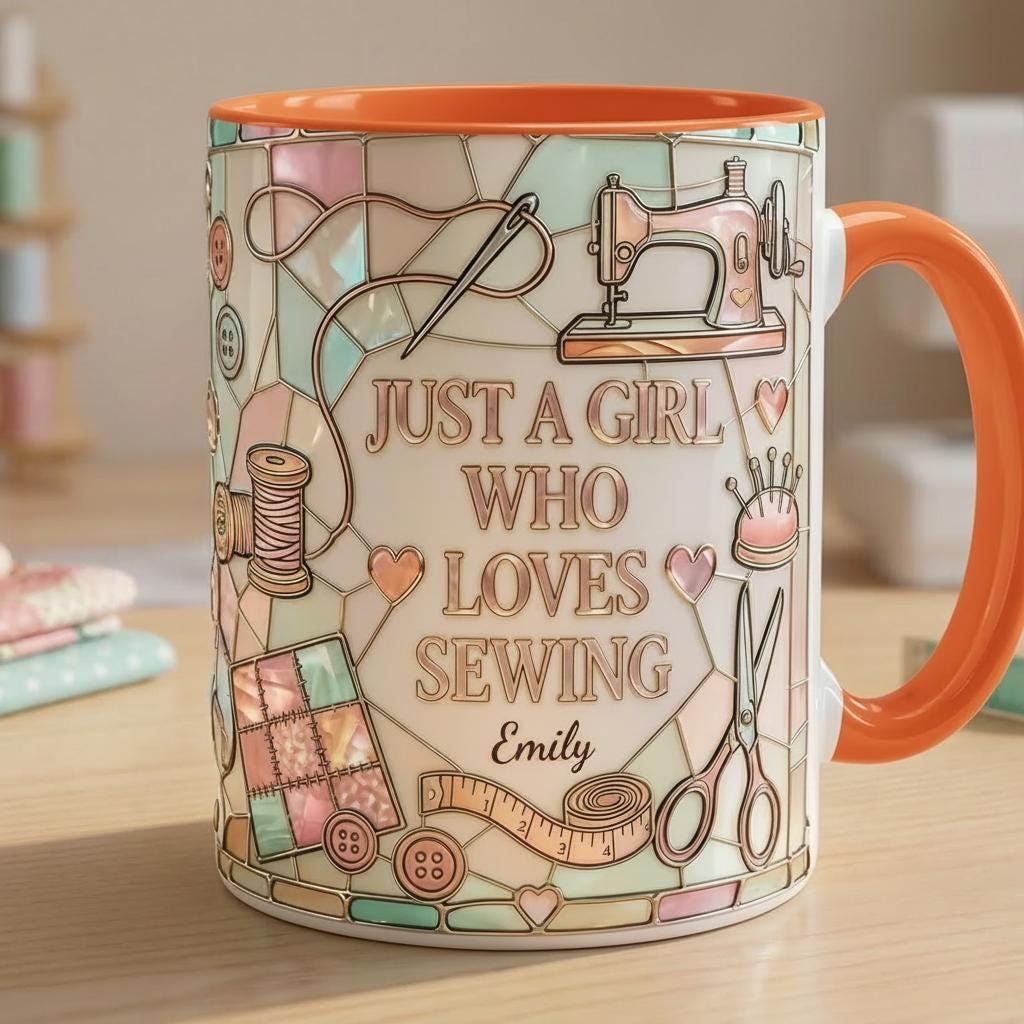 Personalized Sewing Machine Mug, 3D Effect Custom Craft Coffee Mug, Cute Sewing Lover Gift, Handmade Style Mug, 2D Flat Mug - image 5