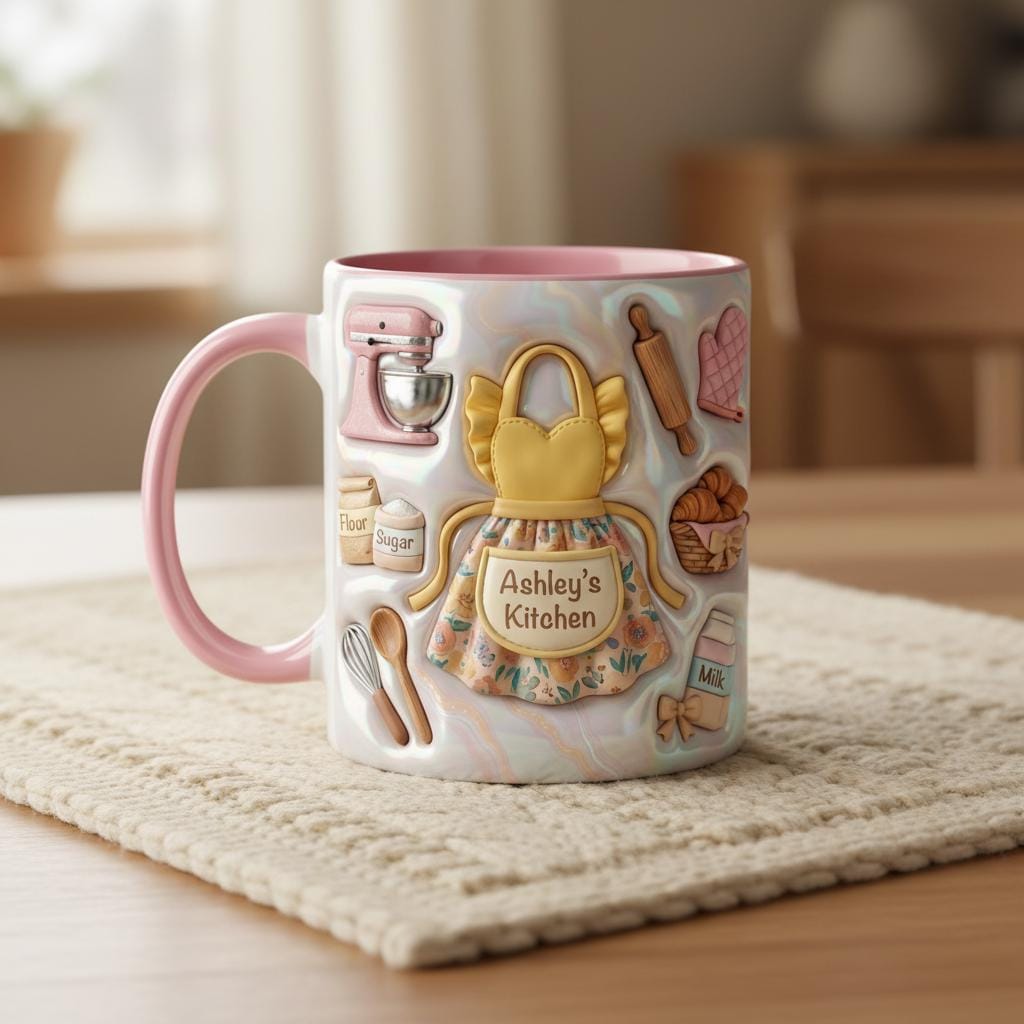 Personalized Baking Lover Mug, 3D Effect Custom Name Baker Mug, Apron Kitchen Coffee Cup, Mother's Day Gift - image 3