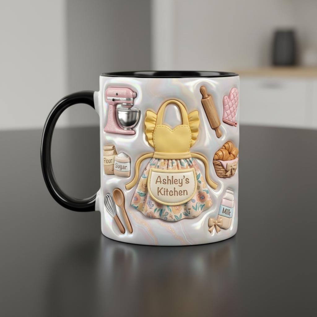 Personalized Baking Lover Mug, 3D Effect Custom Name Baker Mug, Apron Kitchen Coffee Cup, Mother's Day Gift - image 2