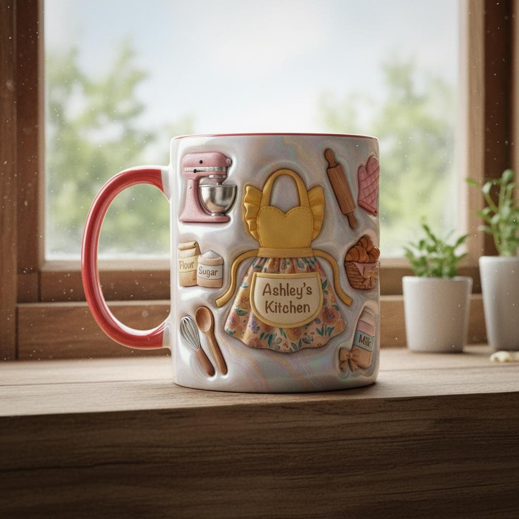 Personalized Baking Lover Mug, 3D Effect Custom Name Baker Mug, Apron Kitchen Coffee Cup, Mother's Day Gift - image 4