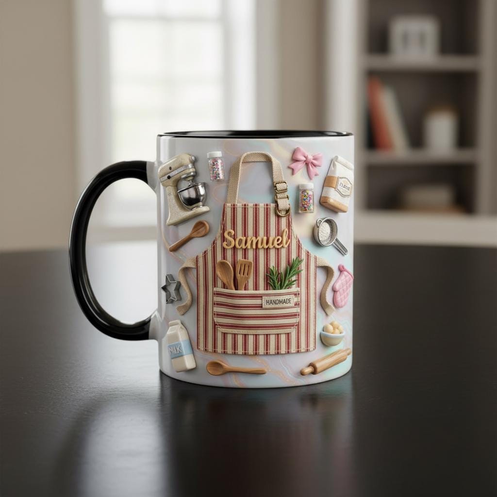 Personalized Baking Lover Mug, 3D Effect Custom Name Baker Mug, Apron Kitchen Coffee Cup, Mother's Day Gift - image 3
