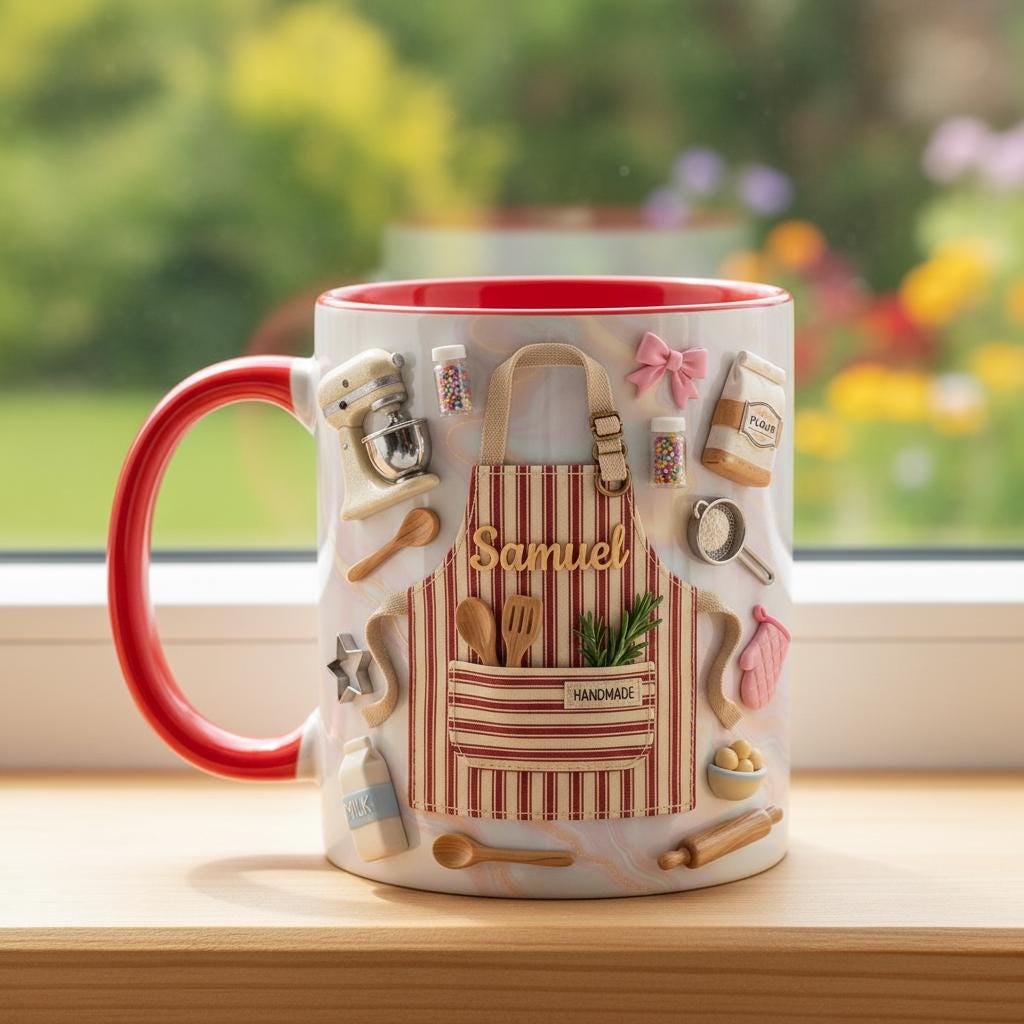Personalized Baking Lover Mug, 3D Effect Custom Name Baker Mug, Apron Kitchen Coffee Cup, Mother's Day Gift - image 2