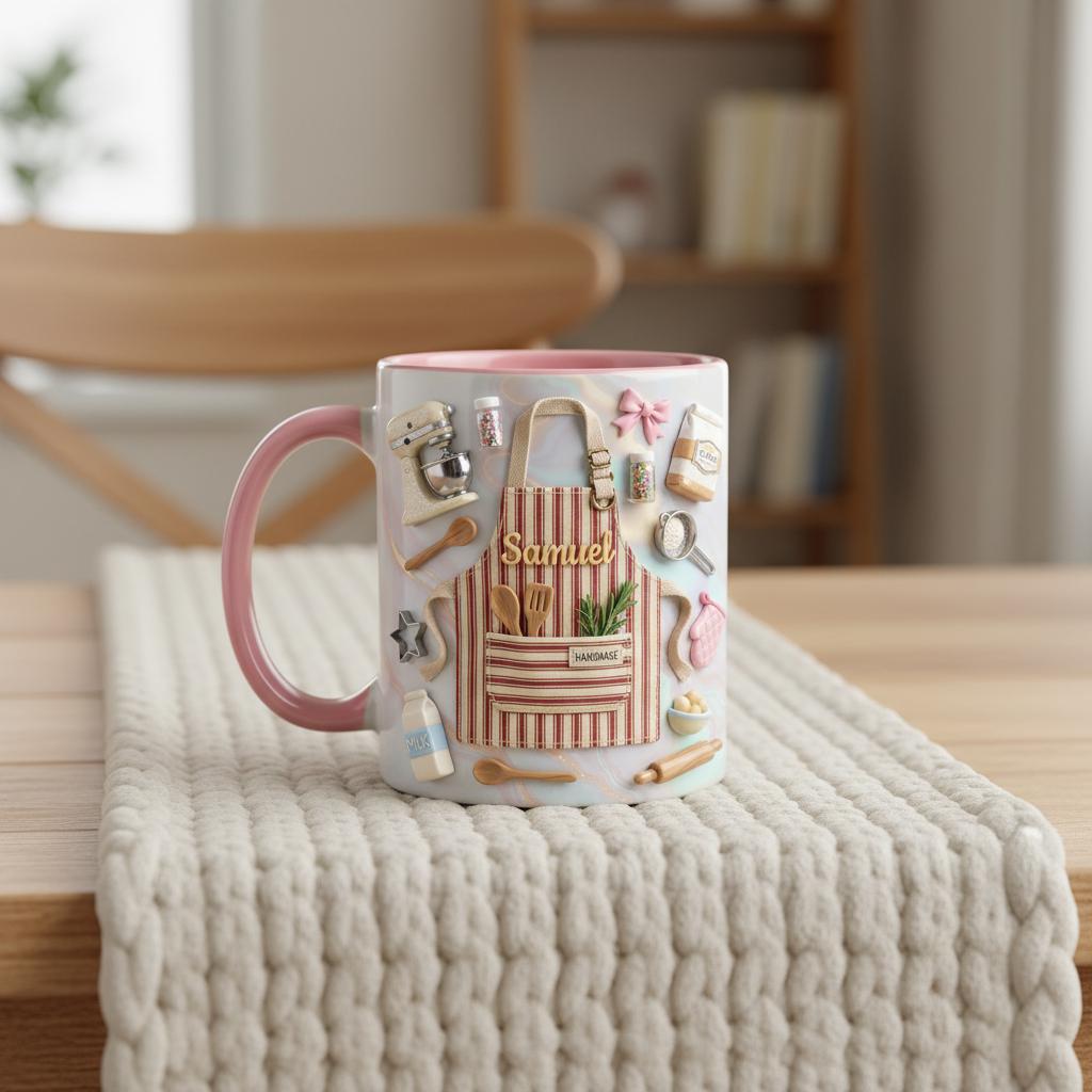 Personalized Baking Lover Mug, 3D Effect Custom Name Baker Mug, Apron Kitchen Coffee Cup, Mother's Day Gift - image 4