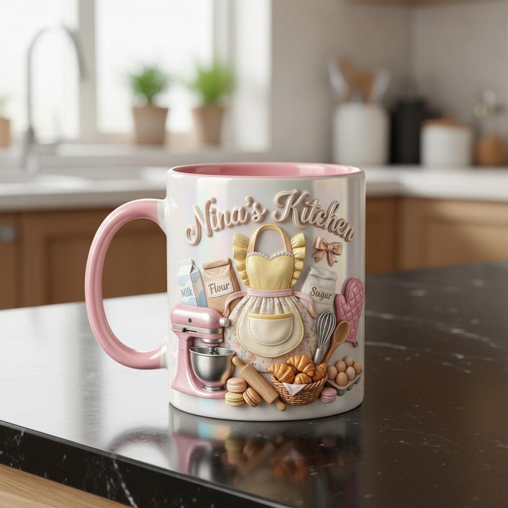 Personalized Baking Lover Mug, 3D Effect Baker Mug With Name, Apron Kitchen Coffee Cup, Mother's Day Gift - image 2
