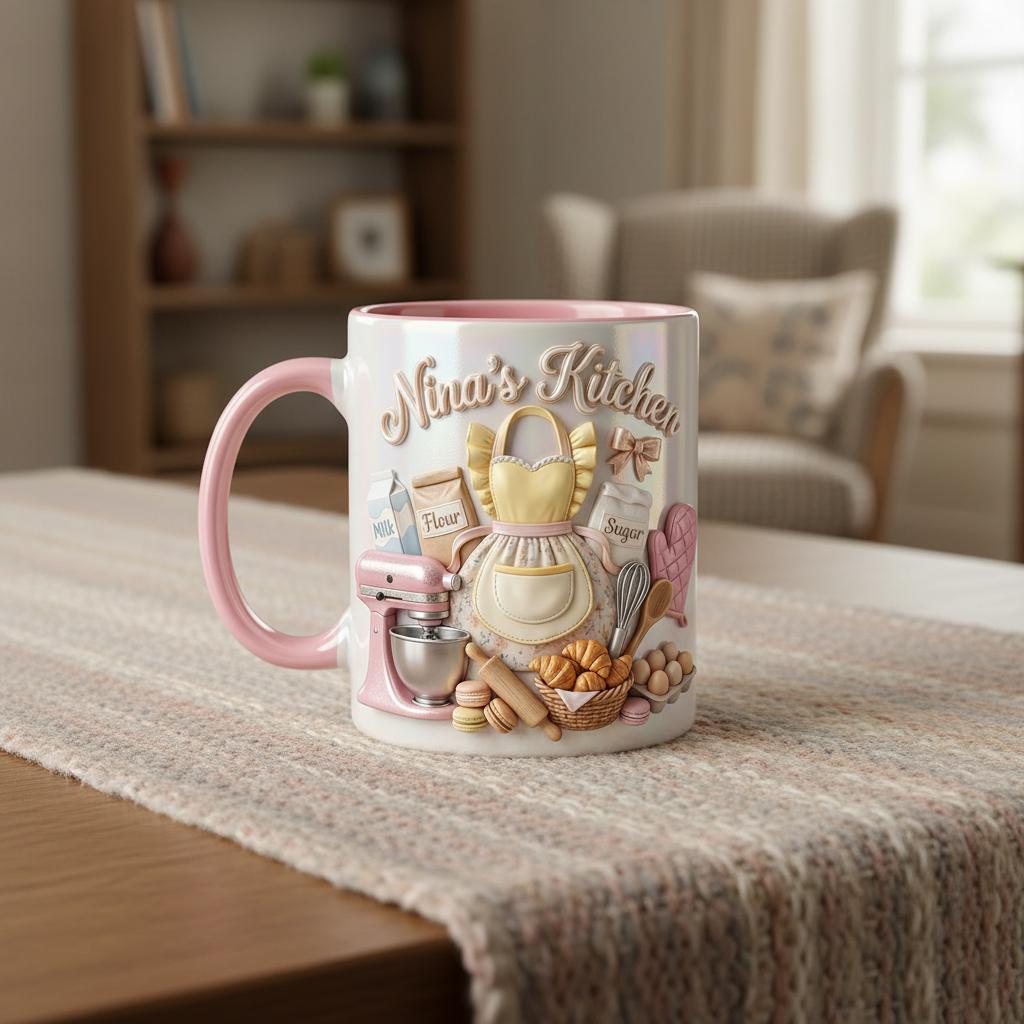Personalized Baking Lover Mug, 3D Effect Baker Mug With Name, Apron Kitchen Coffee Cup, Mother's Day Gift - image 3