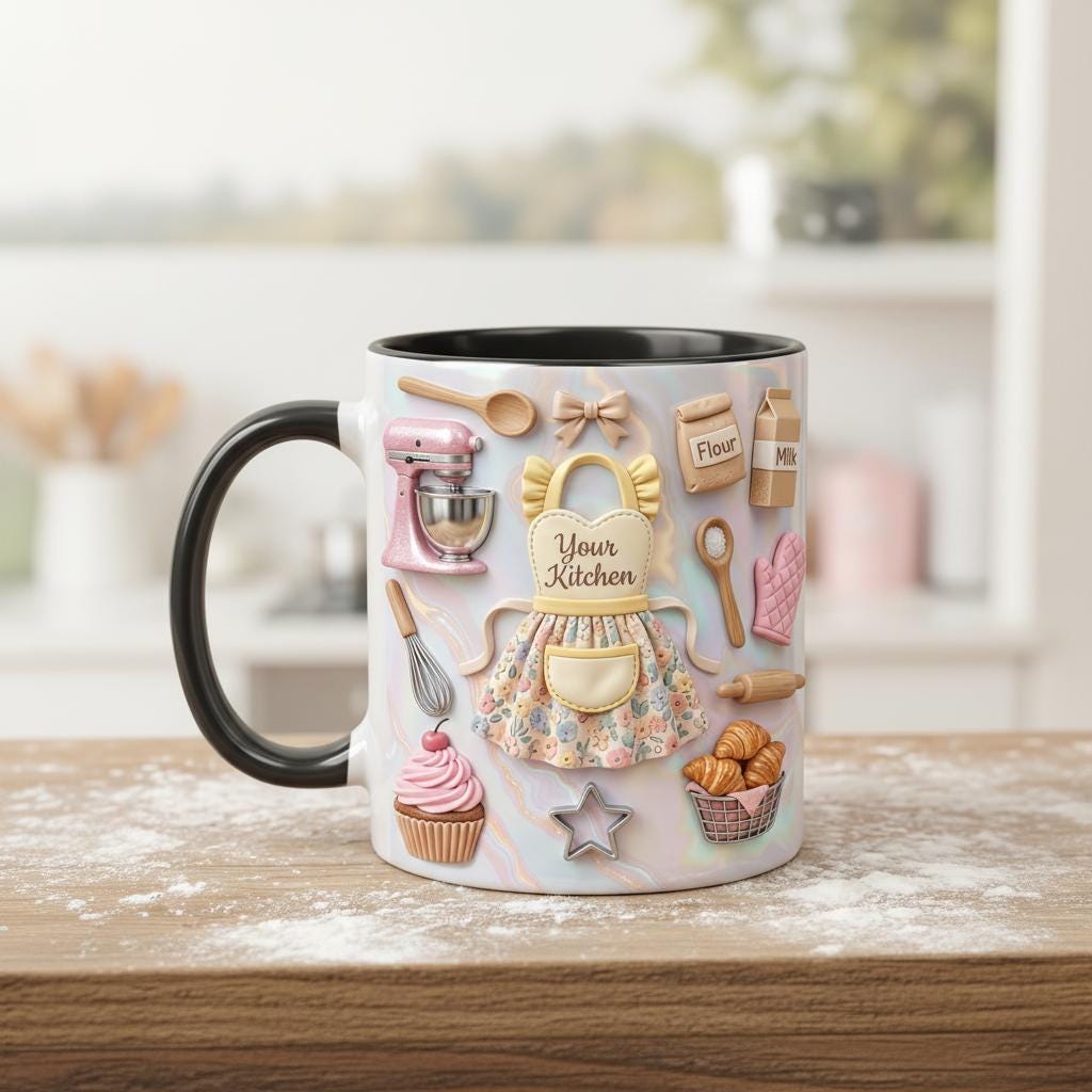 Personalized Baking Lover Mug, 3D Effect Baker Mug With Name, Apron Kitchen Coffee Cup, Mother's Day Gift - image 3