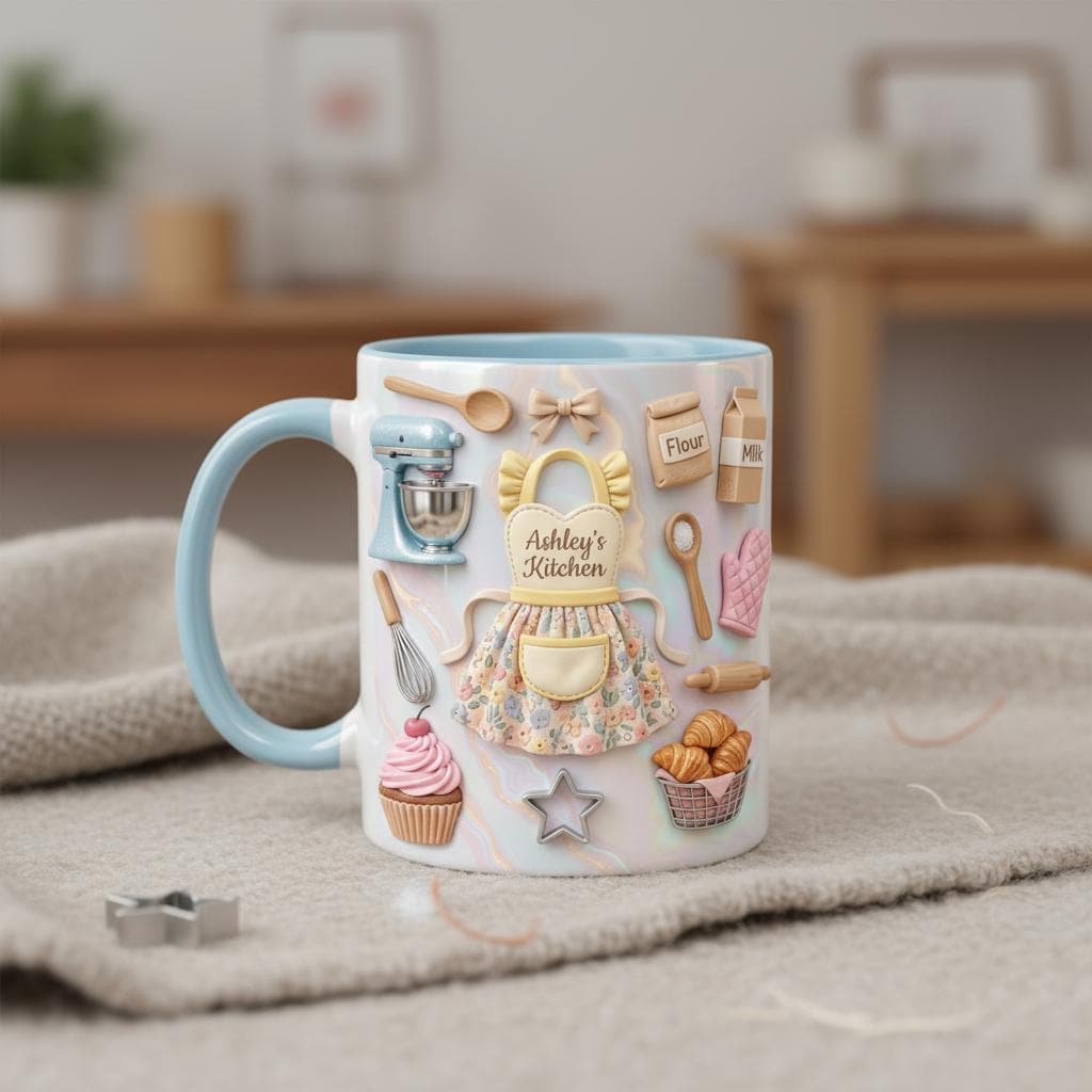 Personalized Baking Lover Mug, 3D Effect Baker Mug With Name, Apron Kitchen Coffee Cup, Mother's Day Gift - image 4