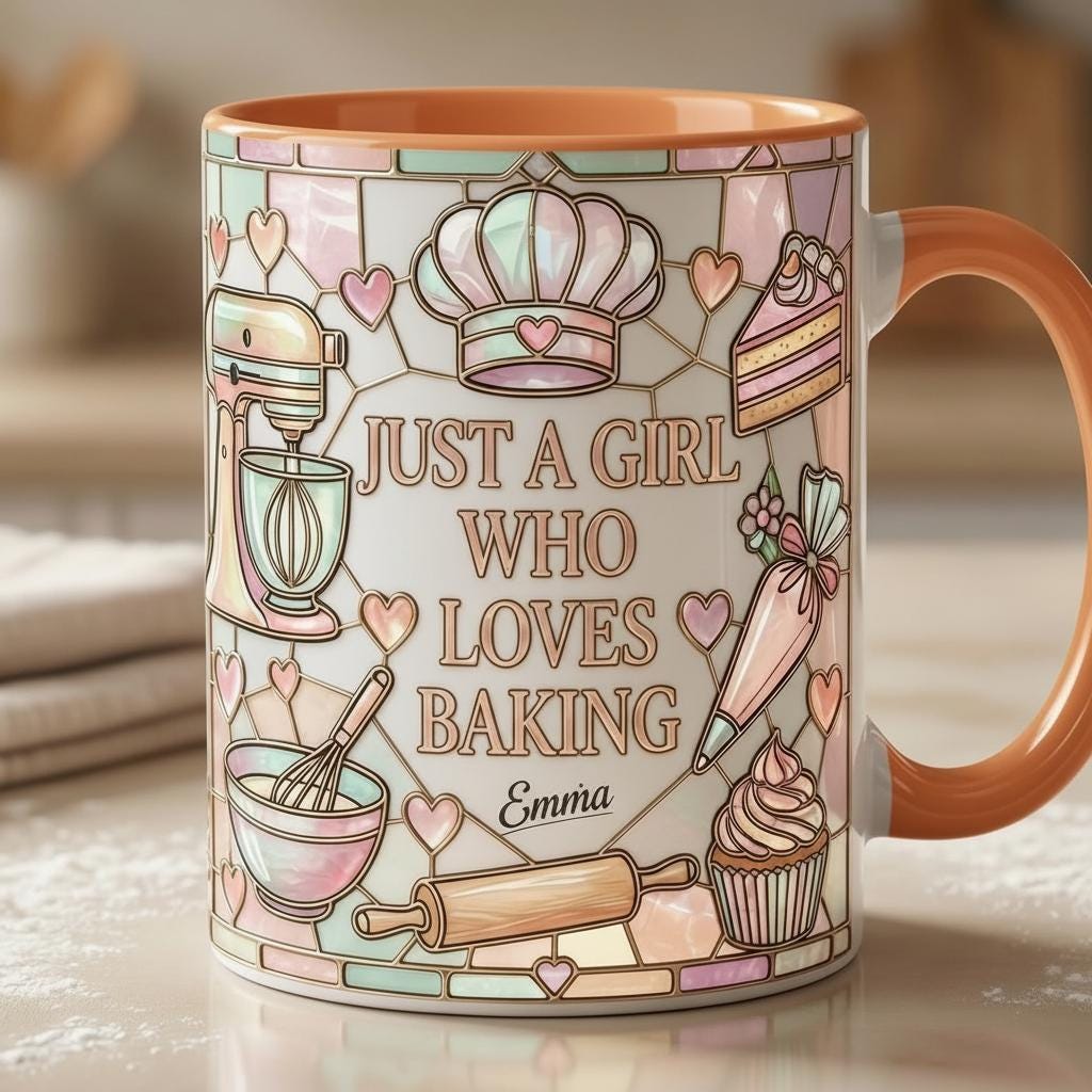 Personalized Baker Mug, Faux 3D Effect Baking Tools Design, Kitchen Gift, Baking Lover Gift, 2D Flat - image 2